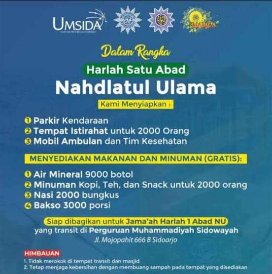 Muhammadiyah Sidoarjo Siapkan Tempat Istirahat, Ambulan dan Makanan Gratis untuk Jamaah 1 Abad NU