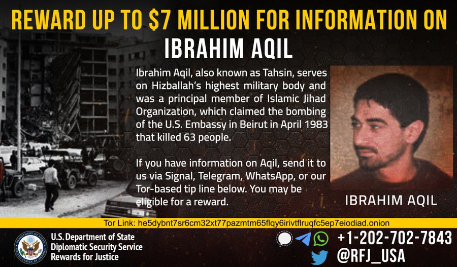 AS tawarkan $7 juta untuk informasi tentang pemimpin militer senior “Hizbullah”